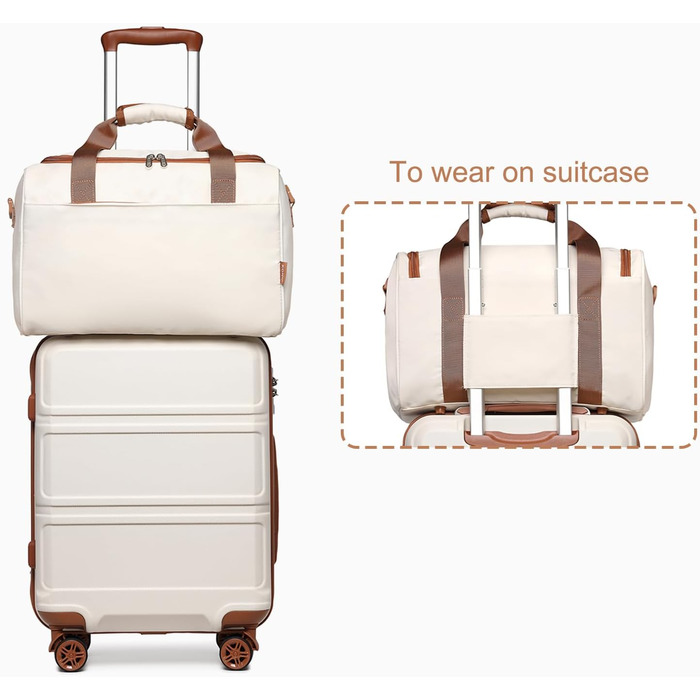 Набір валіз та рюкзака KONO 55см: ручна валіза та рюкзак Ryanair 40x20x25см, кремовий