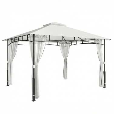 Павільйон садовий, 3x3,6 м, водовідштовхувальний, стабільний, з москітною сіткою та подвійним дахом, для саду, тераси, чорного кольору