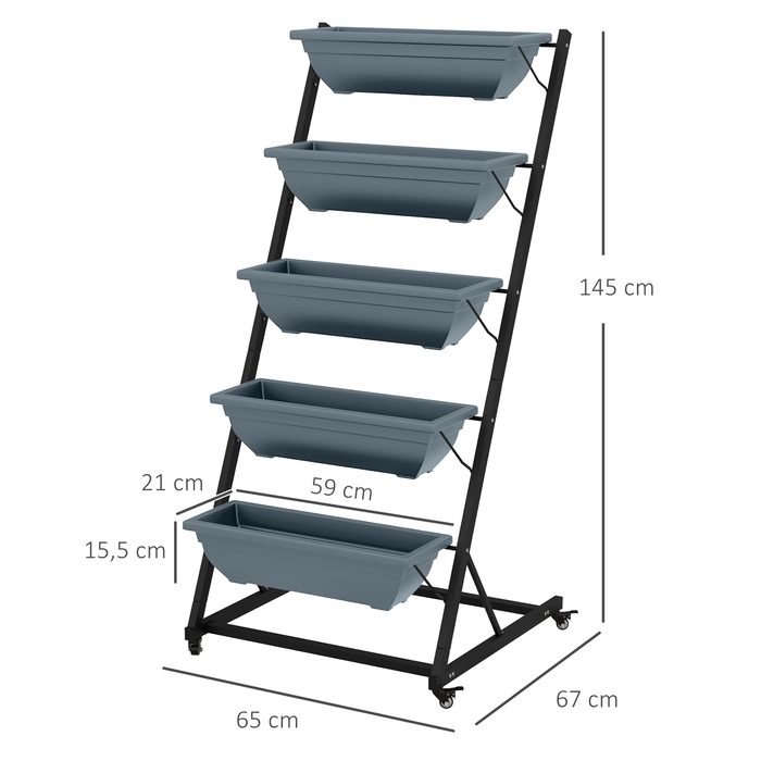 Сходинка для рослин / Квіткова сходинка / Полиця для рослин, стельова, стійка до погодних умов, 65 x 67 x 145 см, сірий + чорний