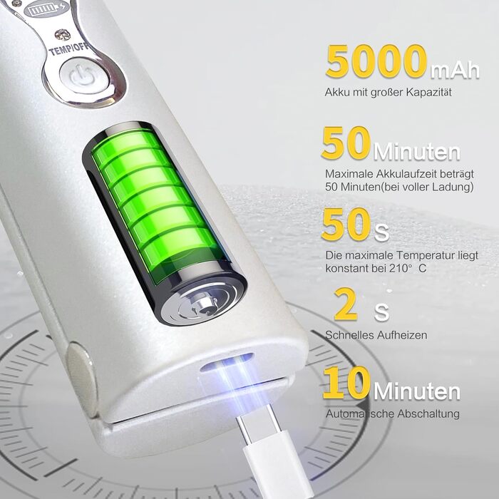 Бездротовий випрямляч для волосся Titan 2-в-1 з акумулятором 5000mAh (випрямляч та плойка) для всіх типів волосся, білий