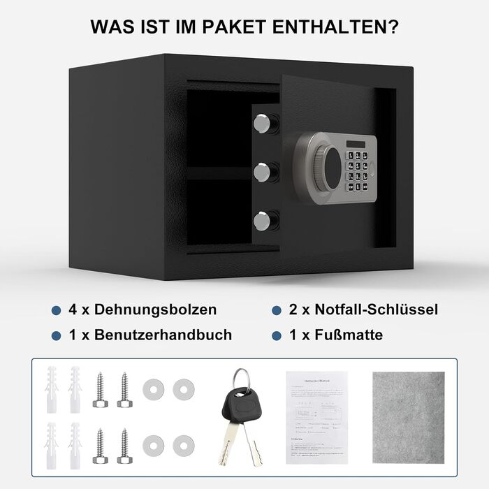 Сейф Diyife 16L з цифровим замком, сигналізацією та підсвіткою. Меблевий сейф з висувною полицею, з міцної сталі SPCC, 35x25x25 см, 2 ключі. Для дому, офісу, готелю.