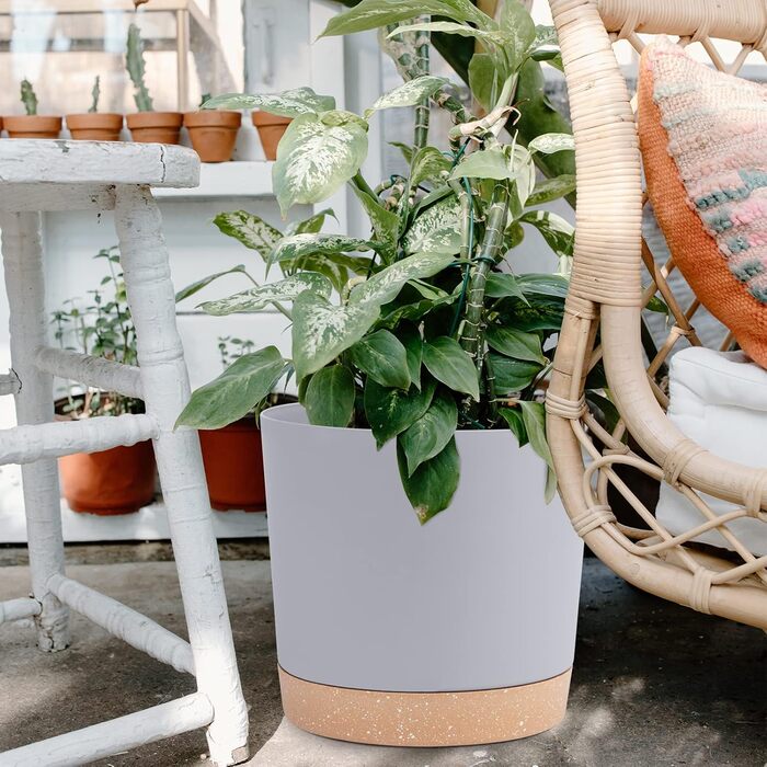 Набір горщиків для квітів QCQHDU 2 шт. з дренажними отворами та знімним дном, підставки, сучасний декор для дому та саду (світло-сірий, 30.5 см)