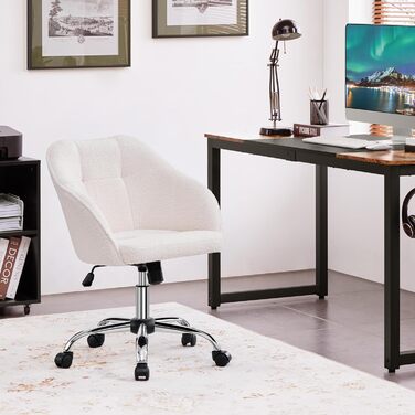 Крісло Yaheetech для дому та офісу: пуф для макіяжу, регульоване по висоті, поворотне, оксамитове, для робочого кабінету, спальні, дихаюче, на коліщатках, до 136 кг, слонова кістка