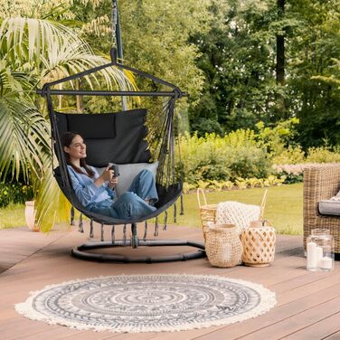 Підвісне крісло-гойдалка з подушкою 100x130x75 см, до 150 кг, для саду та дому, чорне