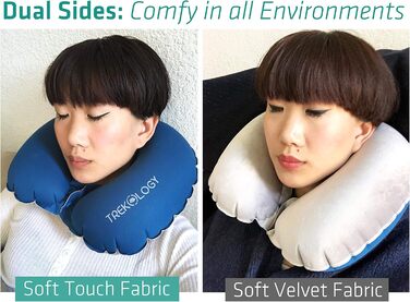 Подушка для подорожей TREKOLOGY надувна, блакитна: для шиї та голови в літаку та під час подорожей