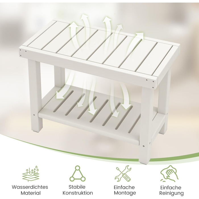 Двомісна лавка для душу Costway з полицею, 150 кг, водонепроникна, коричнево-біла (61x31x49 см)