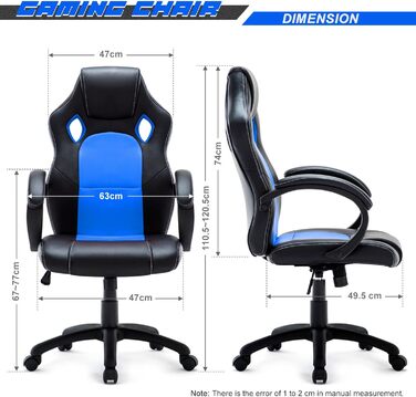 Інтимне ігрове крісло WM Heart Ергономічне шкіряне крісло PC Racing Executive Chair (синій)