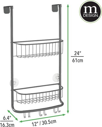 Підвісна душова полиця mDesign - практична металева душова полиця без свердління - 2 підвісні душові кошики з 6 гачками для душового приладдя та бритви - сріблястий (сірий)