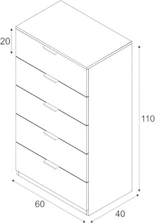 Мескітовий комод, 5 ящиків, сучасний, 60x40x110 см, білий, для спальні