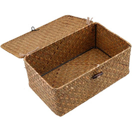 Плетений кошик для зберігання з ротанга Esoe, ящик для зберігання з кришкою, водорості, кошики для білизни, органайзер для макіяжу для ванної кімнати