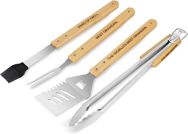 Набір барбекю Papa Geschenke: 4 шт. з нержавіючої сталі, аксесуари для гриля, подарунок для чоловіків, день народження, преміум-якість, набір інструментів для гриля в кейсі для саду та кемпінгу