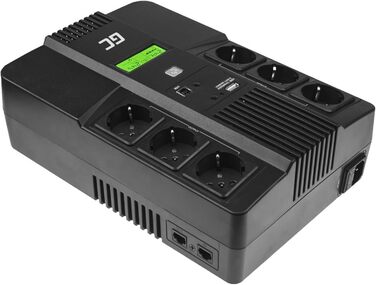 ДБЖ Green Cell 800 ВА (480 Вт) AVR USB/RJ45 6 Schuko виходів РК-екран Компактний