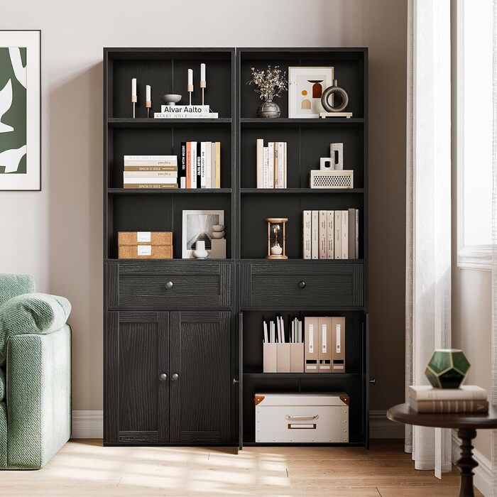 Стелаж Coleshome з дверцятами та шухлядами, 5 полиць, 48x24x164.2 см, білий/чорний