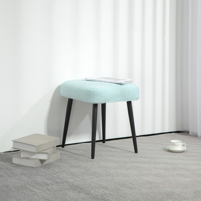 HOMCOM Footstool Квадратний табурет з кашеміровим виглядом, підставка для ніг зі сталевими ніжками, світло-блакитний для вітальні та спальні