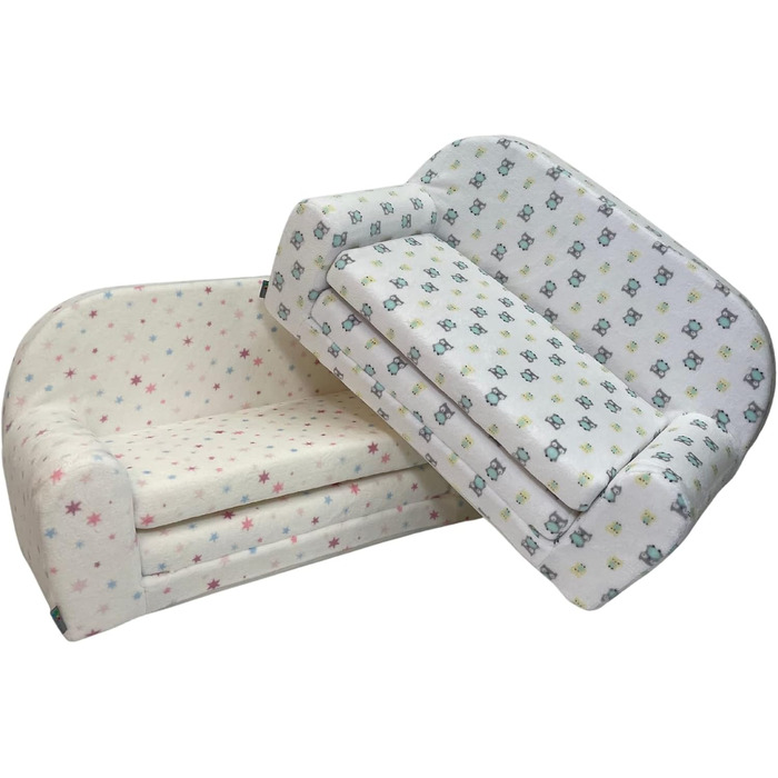 Дитячий розкладний диван FORTISLINE Mini 2в1, 40x78x45 см, для дітей, зі знімним чохлом, поролоновий, мотив Кошеня, плюш зірки