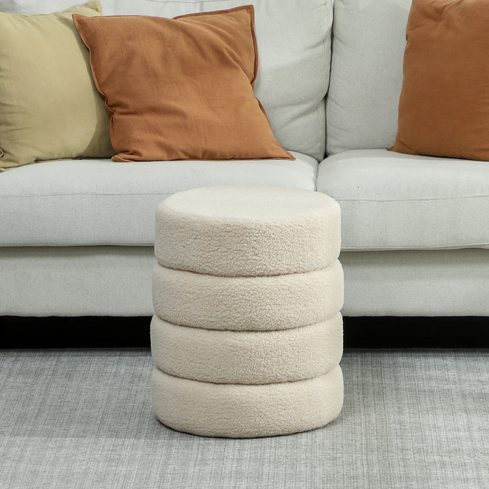 Пуф HOMCOM, круглий, з м'якою оббивкою Teddy Fleece, металевий каркас, витримує до 120 кг, діаметр 40x45 см, бежевий