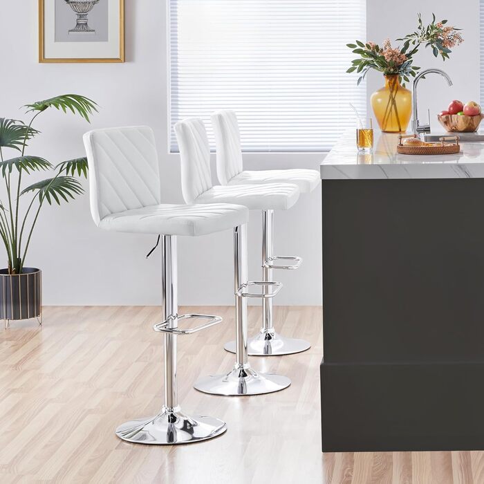 Барні стільці Yaheetech 2 шт. регульовані по висоті, обертаються, 62,5-84,5 см, 136 кг, з штучної шкіри та сталевим каркасом, для кухні/бару, білий (без підлокітників)