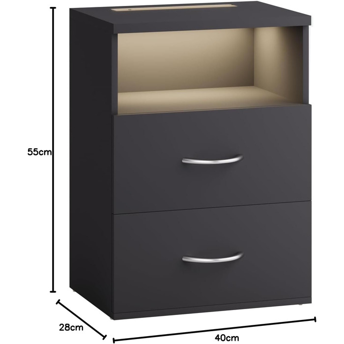 Нічний столик Casaria® 2 шт. з LED-підсвічуванням, 40x28x55 см, дерево, 2 висувні ящики, для спальні/вітальні, колір антрацит