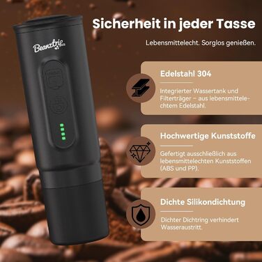 Портативна кавомашина BeanzTrip H02 PRO з акумулятором, 2-в-1: для капсул та меленої кави, 20 Bar, USB-C, для подорожей, кемпінгу, чорна