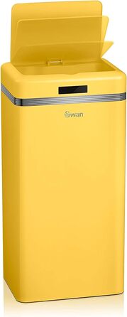 Відро для сміття Swan Retro з датчиком руху, 45 л, метал, жовте. Інтелектуальний контейнер для переробки сміття, великий об'єм, вінтажний дизайн