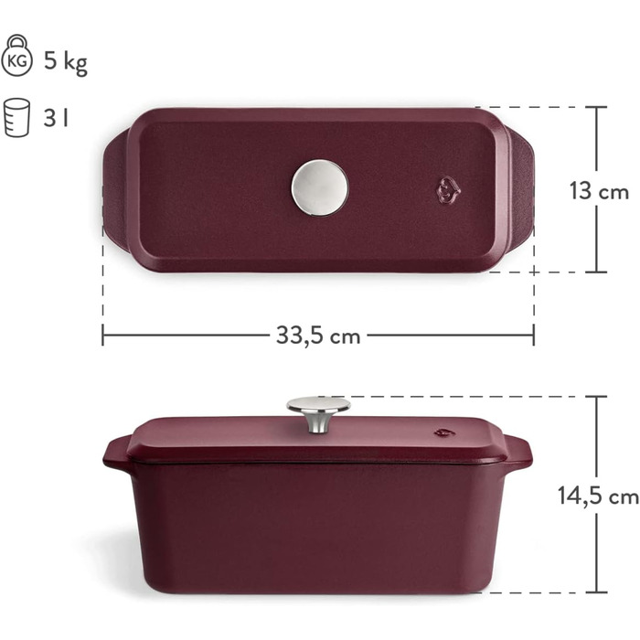 Форма для випічки Springlane з чавуну з кришкою 3L, емальована, для хліба, паштетів та запіканок, 33,5 x 13 см, м'ятний колір