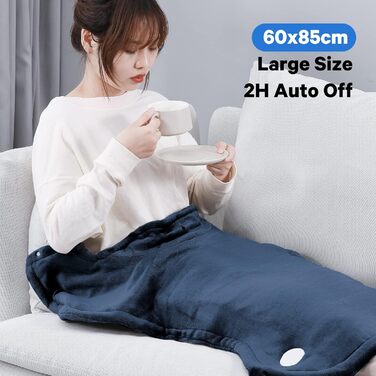 Електричний нагрівальний килимок для спини, шиї та плечей 60 x 85 см, 4 температурні режими, з автовимкненням та захистом від перегріву, можна прати в машині (Блакитний)
