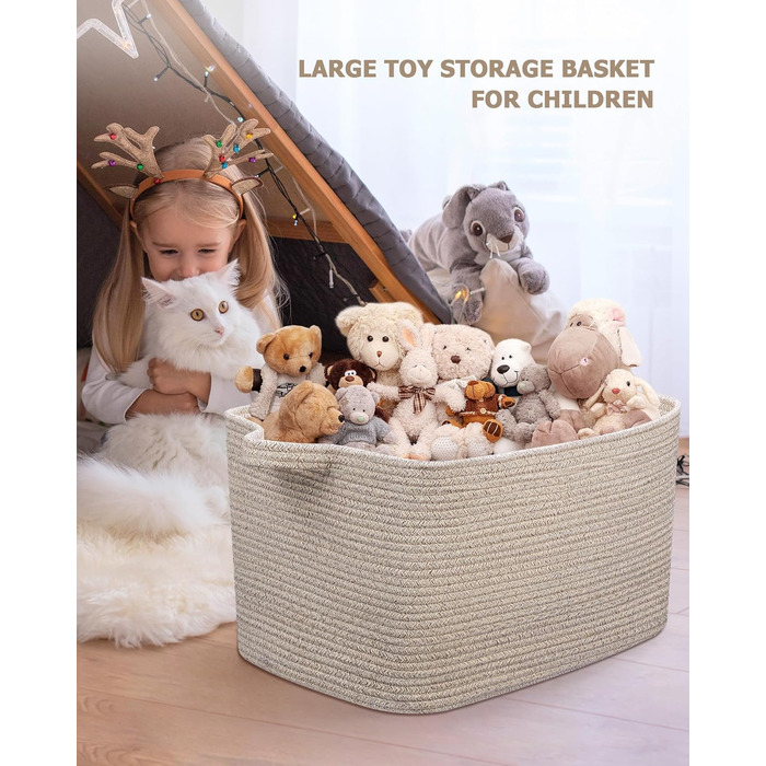 Складний кошик для білизни, 63L, з бавовни, плетений, з ручками, для ковдр, одягу, іграшок, 2 шт. (білий та коричневий)