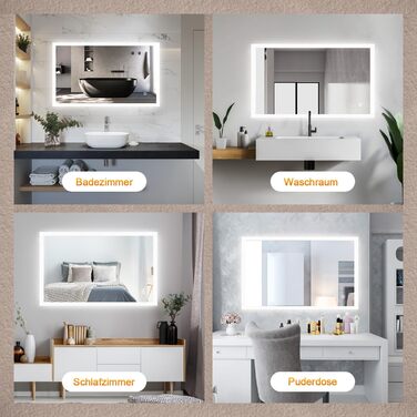 LED дзеркало для ванної кімнати Boromal 100x60 см з підсвічуванням, 3 кольори світла, диммування, сенсорне управління