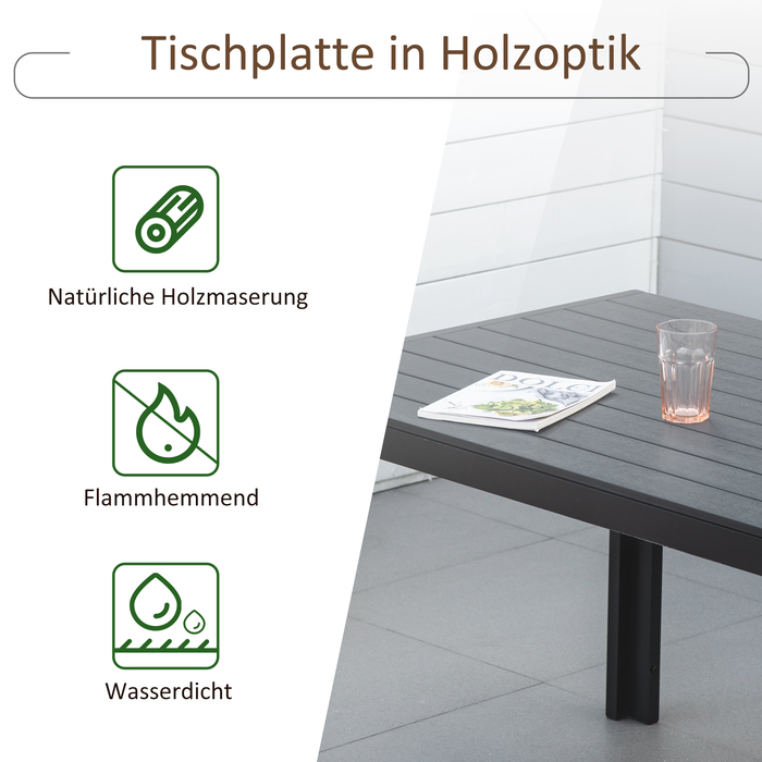 Outsunny Garden Table Алюмінієвий стіл 120x70 см для саду, патіо, дерево-пластик, полідерево, чорний, стійкий до погодних умов, і сучасний.