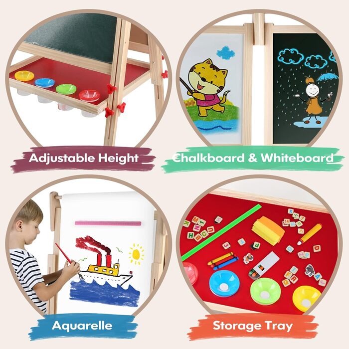 Дитяча дошка-мольберт Kramow з двома сторонами та магнітною поверхнею. Ідеальний подарунок для творчості та навчання дітей від 3 років