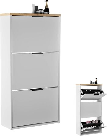 Взуттєва шафа Planetmöbel з 3 стінками, 6 полицями, 60 x 23 x 118 см, білий/сірий колір