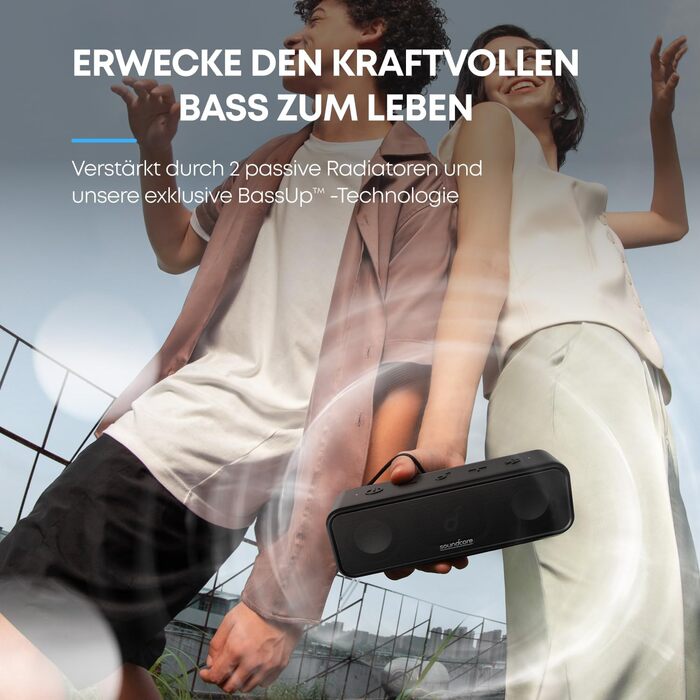 Soundcore 3 Bluetooth Портативна Колонка: Стерео Звук, Titan Membrana, BassUp, 24 год, IPX7, EQ, для дому, вулиці, саду (Чорний)