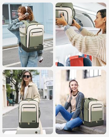 LOVEVOOK Рюкзак для ручної поклажі 40L з окремим відділенням для взуття, жіночий, для подорожей (3 шт.) Бежевий, Зелений