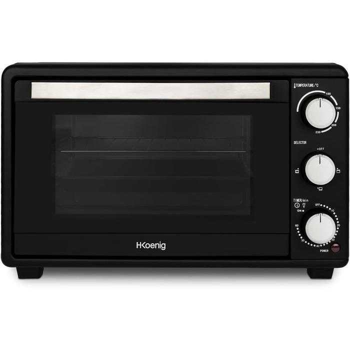 Електрична піч H.Koenig Mini Four 25L: компактна, багатофункціональна, 1500W, 4 режими, таймер, склодвері, решітка-гриль