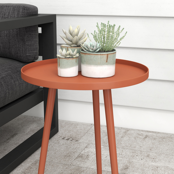 Outsunny Side Table Garden, Атмосферостійкий садовий стіл з піднятим краєм, Сталевий балконний стіл, Круглий журнальний столик 20 кг з навантаженням, Ø40x50H см, Диванний столик для відкритого внутрішнього балкона Тераса Red