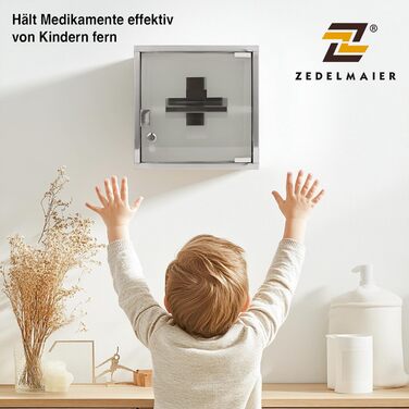 Медичний шафчик Zedelmaier з нержавіючої сталі, 4 відділення, для зберігання ліків, аптечний шафчик, для ванної кімнати, підвісний, з замком, 57 x 27 x 12 см, білий/сріблястий