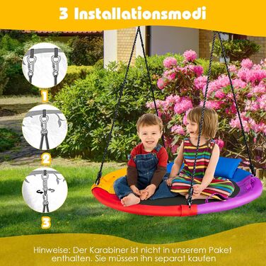 Шоукель-гніздо COSTWAY з подушкою та ручками, дитяча гойдалка з регульованим тросом 100-180 см, вантажопідйомність до 150 кг для дітей та дорослих, для використання в приміщенні та на вулиці, кольорова