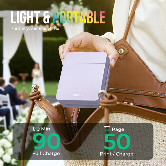 Портативний міні-фотопринтер Nelko PP01: кольоровий, для смартфонів iOS & Android, з 20 паперами, наклейки, AI APP, фіолетовий