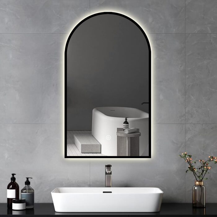 Дзеркало для ванної кімнати овальне з підсвічуванням 75x45 см, LED, сенсорне керування, зміна кольору світла (чорний)