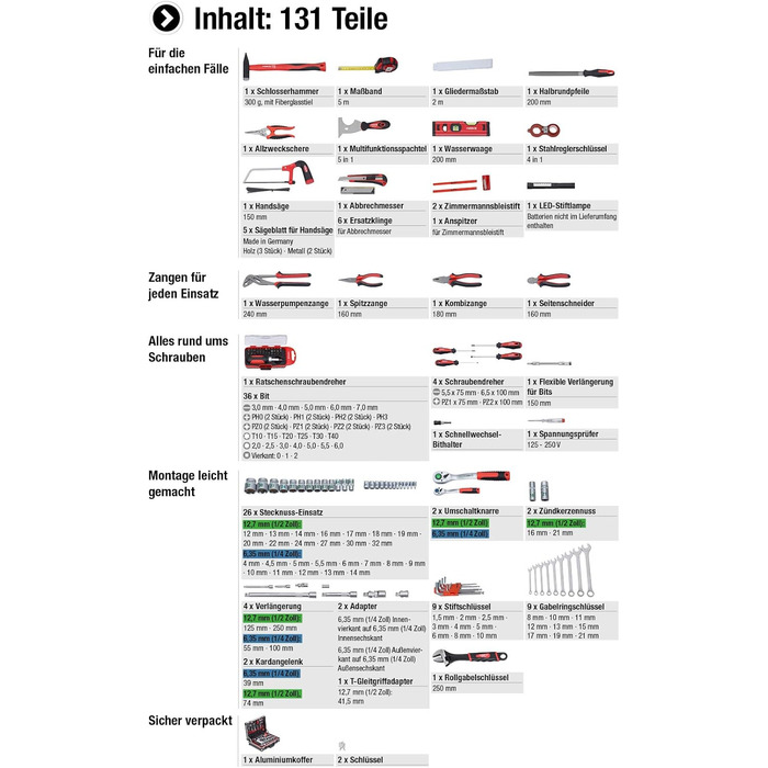 Набір інструментів Meister 131 предметів Knipex & Wera в алюмінієвому кейсі - професійний валіза з інструментами