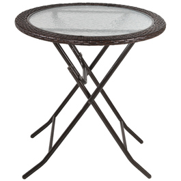 Розкладний стіл Outsunny Camping Table круглий Ø68 см з ротанговим декором і міцною сталевою рамою, ідеально підходить для саду та пікніка