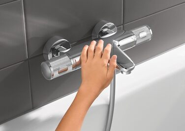 Змішувач для ванни Grohe Precision Feel з термостатом, водозберігаючий, хром, 34788000 Chrome Feel (безпека для дітей, запобіжник 38°C, антиковзні ручки)