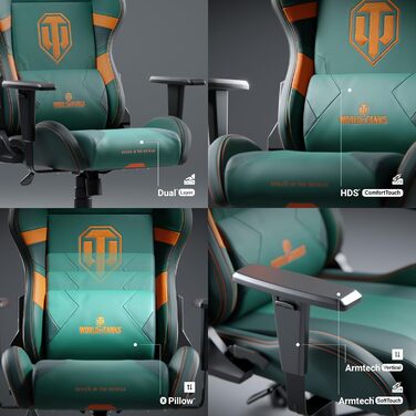 Ігровий крісло Diablo X-One 2.0 для World of Tanks з регульованими підлокітниками та ергономічним дизайном, подушки для шиї та попереку