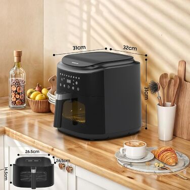 Фритюрниця гарячим повітрям XXL 2350W - Airfryer з 9 програмами, LED дисплеєм, функцією підігріву та металевим корпусом (9L)