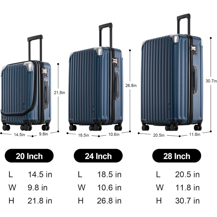 Жорсткий чохол для візка LEVEL8, TSA, 4 колеса, 55 см, 36л, синій (20/24/28)