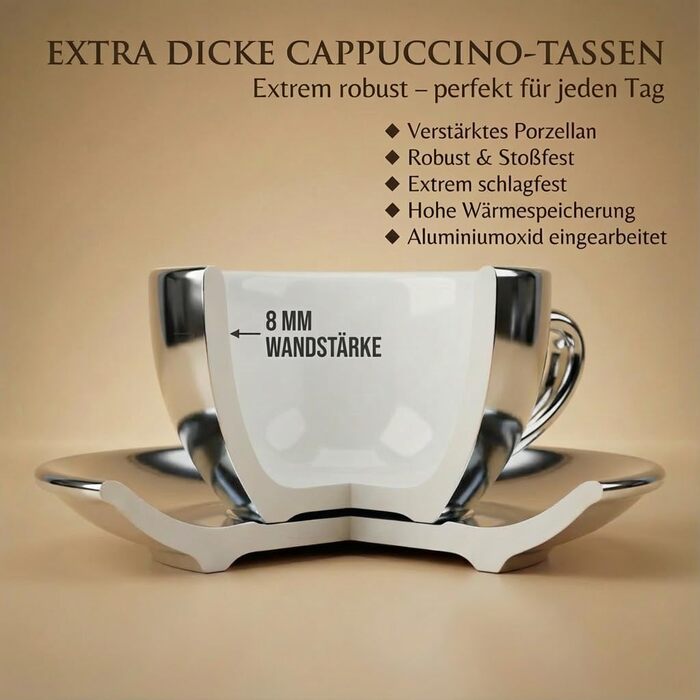 Набір кавових чашок Капучіно 6 шт. з підставками, білий, італійський стиль, 200 мл