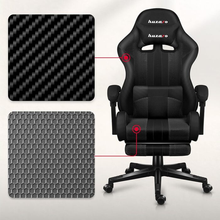 Крісло ігрове Huzaro Force 4.7 Grau Mesh - для геймерів, офісу, з підніжкою, підтримкою спини та шиї, до 140 кг