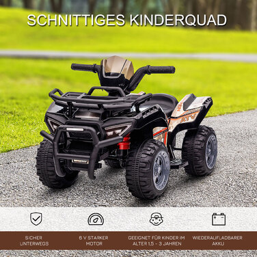HOMCOM Mini Electric Quad Kids Electric ATV Світлодіодне переднє світло Дитячий автомобіль для 18-36 місяців Дитячий металевий ПП пластик чорний 70x42x45см