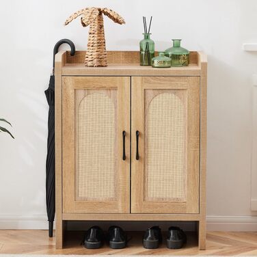 Шафа для взуття 5-ти ярусна у стилі Фармхаус з 2 дверцятами, самостійна шафа для взуття з регульованими полицями та металевими куточками для прихожого та коридору, білий (Ротен Браун, Коричневий)