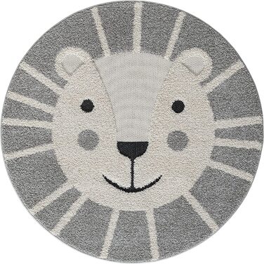 М'який затишний дитячий килим the carpet Lou, М'який затишний ворс, легкий у догляді, стійкий до фарбування, відкритий, 3D-вид, із зображенням лева, круглий 160 см (круглий 80 х 80 см, сірий-2)